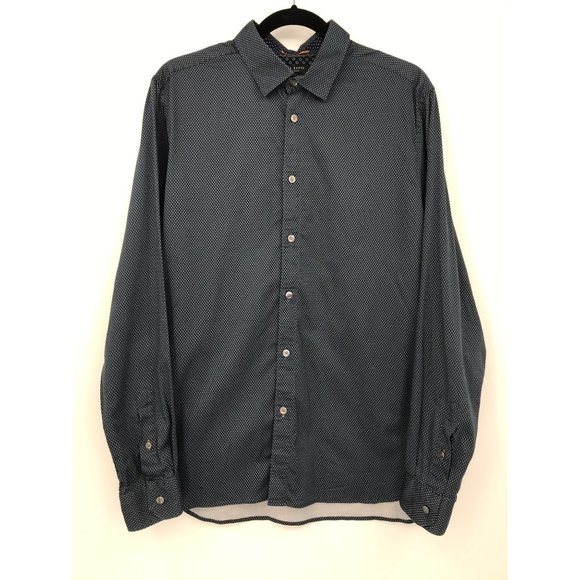 Ted Baker Mens Tillnow Geometric Dot Printed Button-Up Shirt Navy Size 5 (XL) - Picture 1 of 6